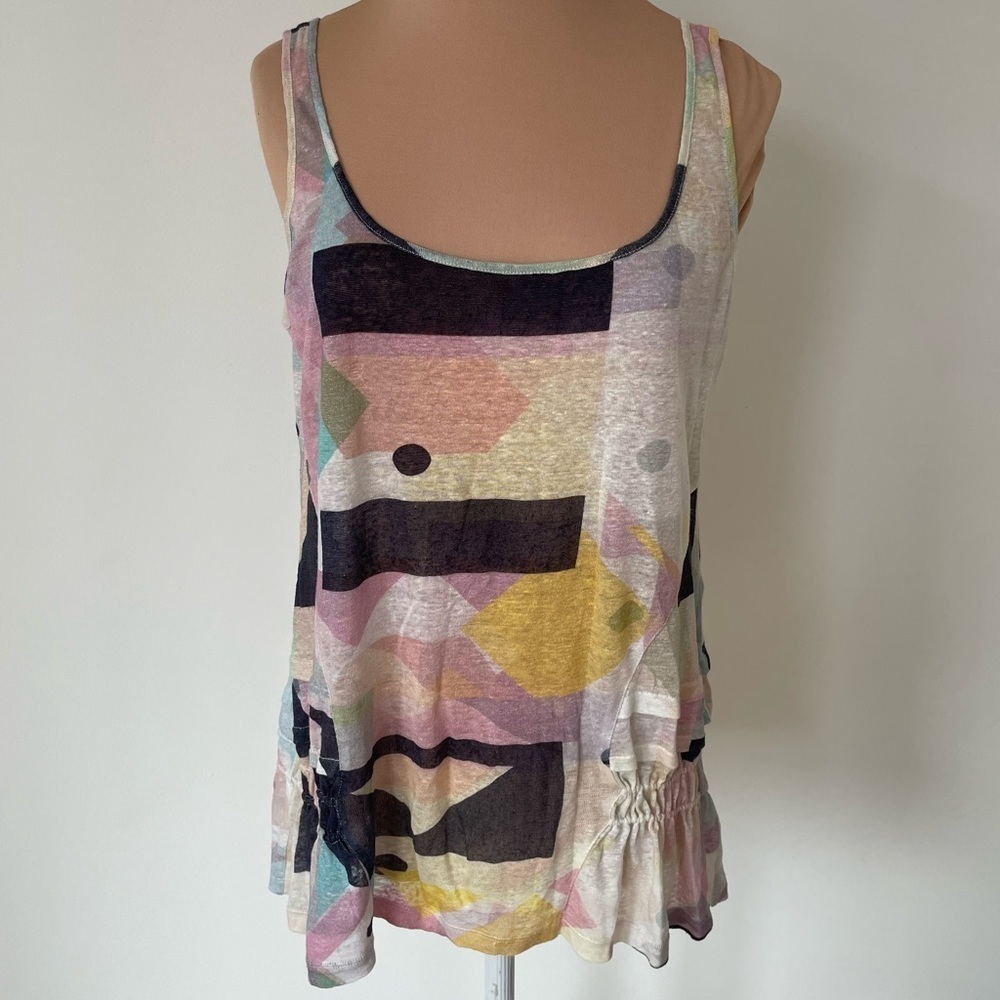 Theory Multicolor Geometric Print Linen Larona Bandana Jersey Tank Top Euc Sz Xs